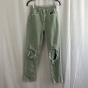 American Eagle Straight Leg Distressed Mom Jeans in Moss Green Womens Size 0